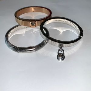 LOT OF 3 Michael Kors clasp Bracelets - 1 rose gold, 2 silver tones